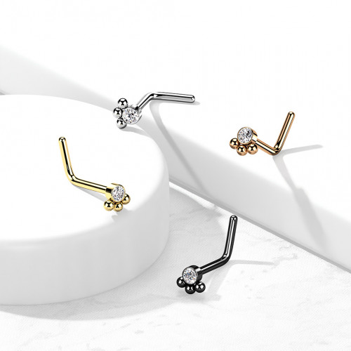 Zahnutý piercing do nosa so zirkónom