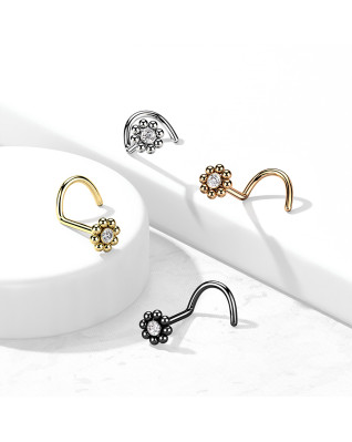 Zahnutý piercing do nosa - kvietka