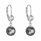 Strieborné náušnice s perlou a kameňmi Crystals from Swarovski® Grey