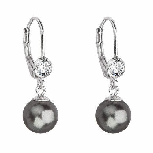Strieborné náušnice s perlou a kameňmi Crystals from Swarovski® Grey