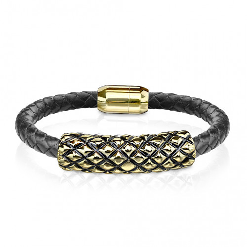 Kožený náramok so pozlátenou oceľovou ozdobou