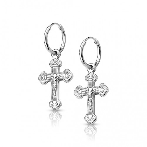 Oceľové náušnice krúžky s krížikmi