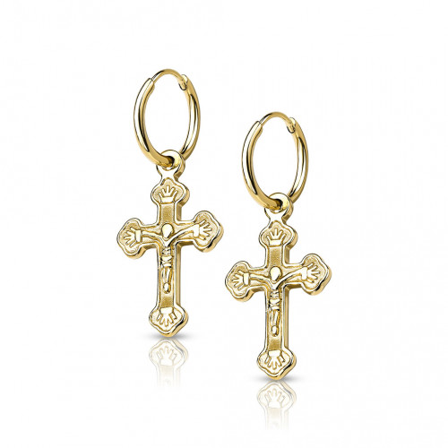 Pozlátené oceľové náušnice krúžky s krížikmi