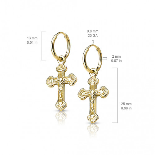 Pozlátené oceľové náušnice krúžky s krížikmi