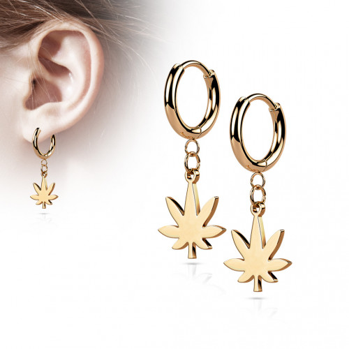 Pozlátené oceľové náušnice - list marihuany