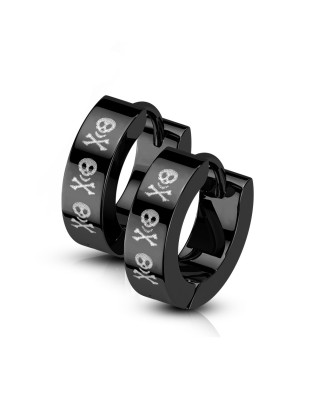 Čierne oceľové náušnice - krúžky s lebkami