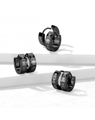 Čierne oceľové náušnice - krúžky s lebkami