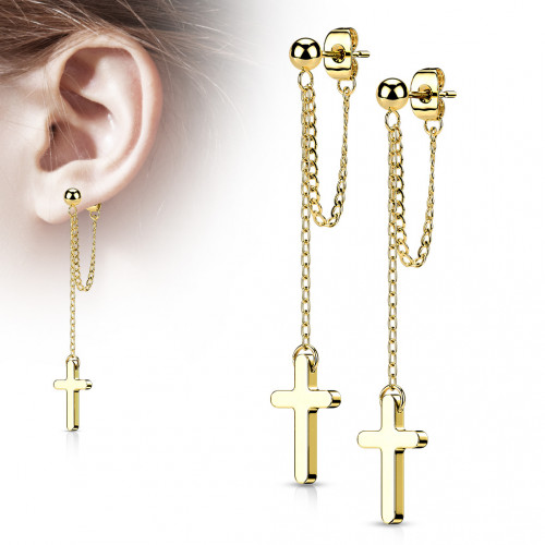 Pozlátené visiace oceľové náušnice s krížikmi