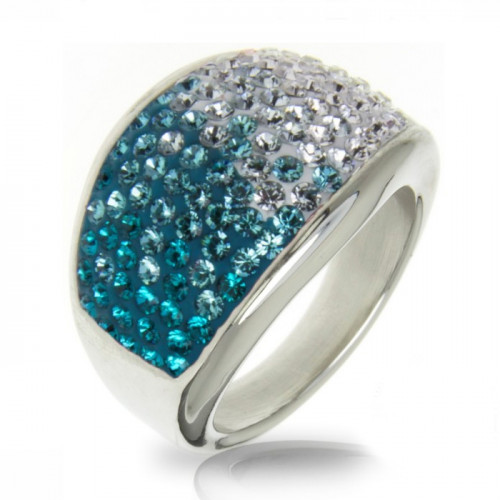 Oceľový prsteň s kryštálmi Crystals from Swarovski®, BLUE ZIRCON