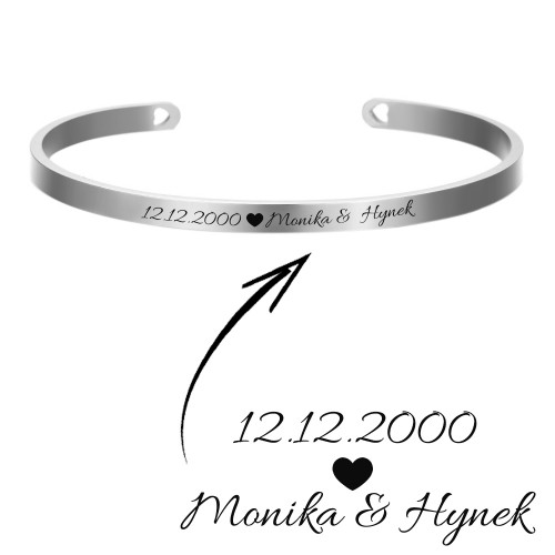 Oceľový náramok s rytinou textu, šírka 5 mm