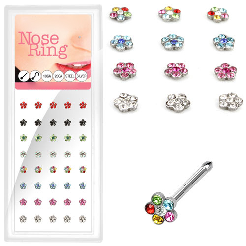 Súprava 40tich piercingov do nosa, 4mm kytička, hr. 0,8 mm