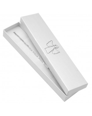 Biela darčeková krabička na náramok, strieborný anjel