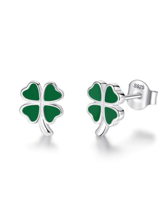 Detské strieborné náušnice štvorlístky zelené