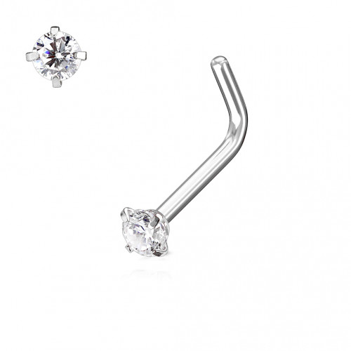 Zahnutý piercing do nosa, číry kamienok