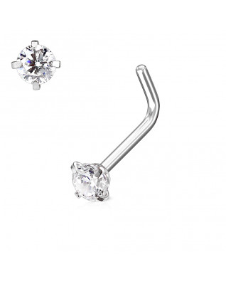 Zahnutý piercing do nosa, číry kamienok