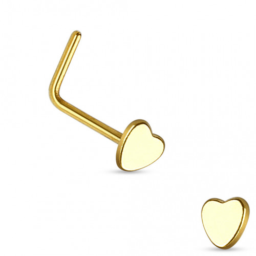 Pozlátený zhnutý piercing do nosa - srdiečko