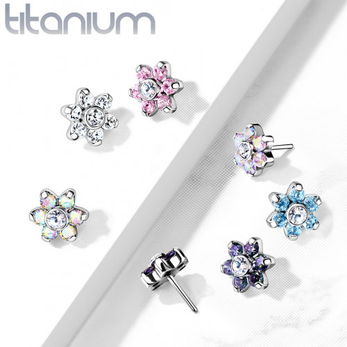 Kvietka k PUSH IN piercing do nosa TITAN, číre zirkóny