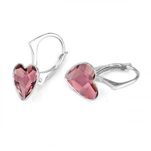 Strieborné náušnice so srdcom Crystals from Swarovski® Antique Pink