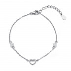 Strieborný náramok s perličkami a srdiečkom