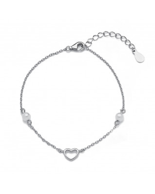 Strieborný náramok s perličkami a srdiečkom