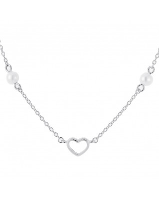 Strieborný náhrdelník s perličkami a srdiečkom