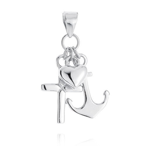 Strieborný prívesok kotva, srdce, krížik