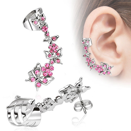 Náušnice s klipom - ružové zirkóny