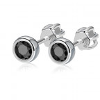 Strieborné náušnice, čierne zirkóny 4 mm