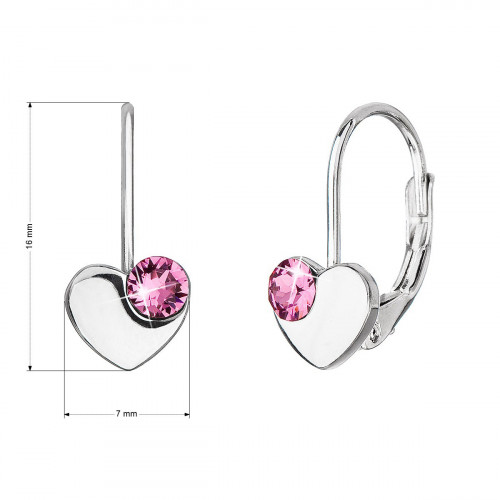 Strieborné náušnice srdiečka so Swarovski kryštálmi, Rose