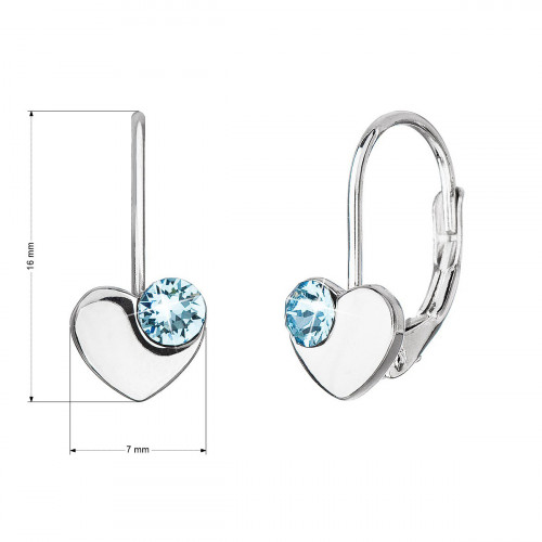 Strieborné náušnice srdiečka so Swarovski kryštálmi, Aqua