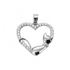 Strieborný prívesok srdiečko s mačkou