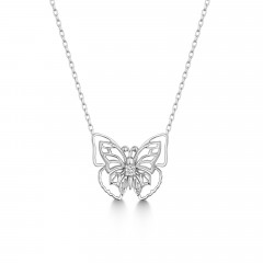 Strieborný diamantový náhrdelník motýlik