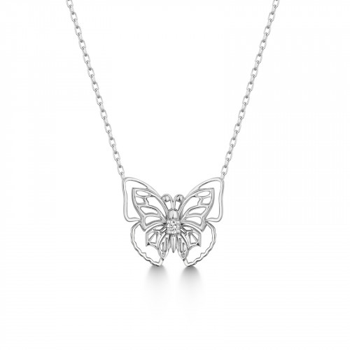 Strieborný diamantový náhrdelník motýlik