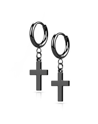 Čierne oceľové náušnice s krížikmi