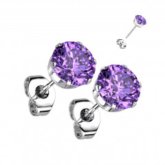 Oceľové náušnice - svetlo fialové zirkony 6 mm