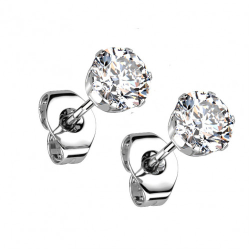 Oceľové náušnice - číre zirkóny 4 mm