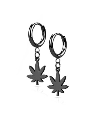 Čierne ocelové náušnice - list marihuany