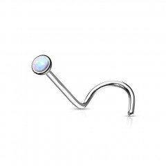 Zahnutý piercing do nosa - titán, opál 2 mm