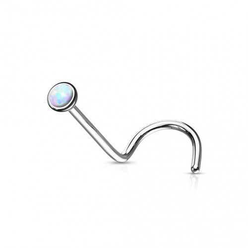 Zahnutý piercing do nosa - titán, opál 2 mm