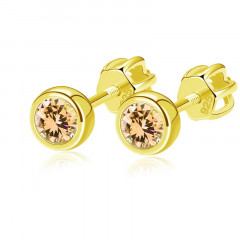 Pozlátené náušnice, champagne zirkóny 4 mm