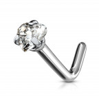 Zahnutý piercing do nosa - titán srdiečko, číry kamienok