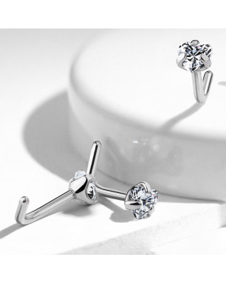 Zahnutý piercing do nosa - titán srdiečko, číry kamienok