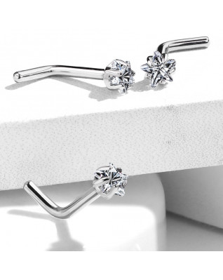 Zahnutý piercing do nosa - titán hviezda, číry kamienok