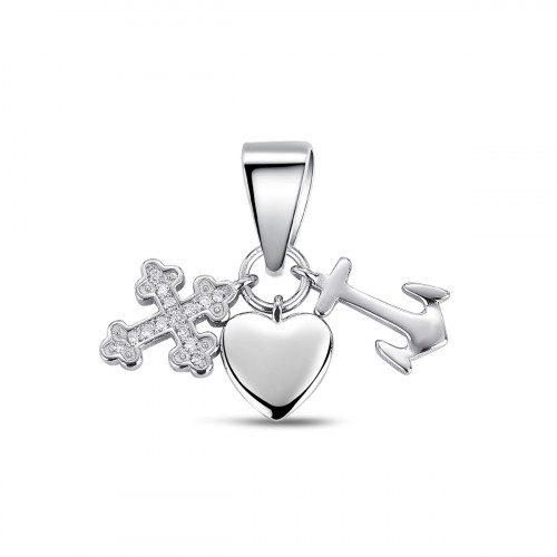Strieborný prívesok kotva, srdce, krížik
