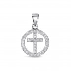 Okrúhly strieborný prívesok krížik