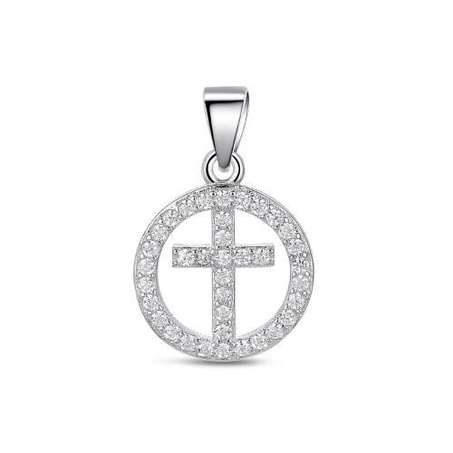 Okrúhly strieborný prívesok krížik