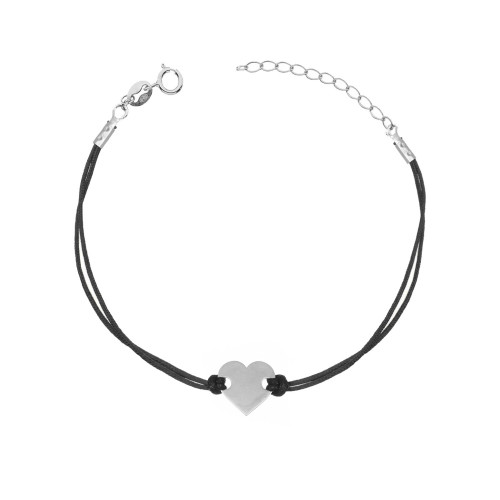 Čierny náramok so strieborným srdiečkom