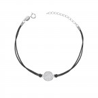 Čierny náramok so strieborným kolieskom so zirkónmi