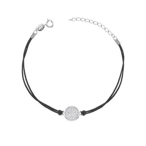 Čierny náramok so strieborným kolieskom so zirkónmi