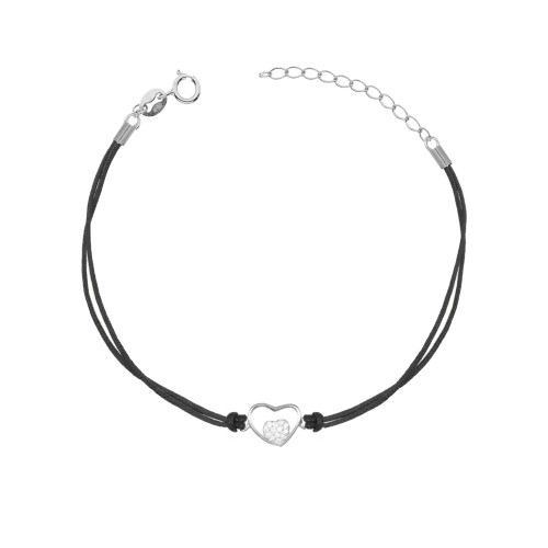 Čierny náramok so strieborným srdiečkom